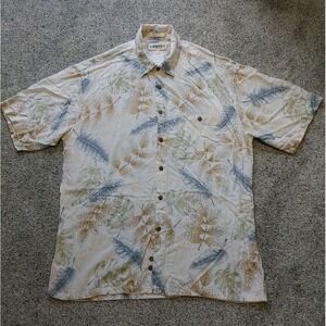Vintage Campia Moda Hawaiian Shirt Sz L Mens Beige Leaves Short Sleeve Button Up